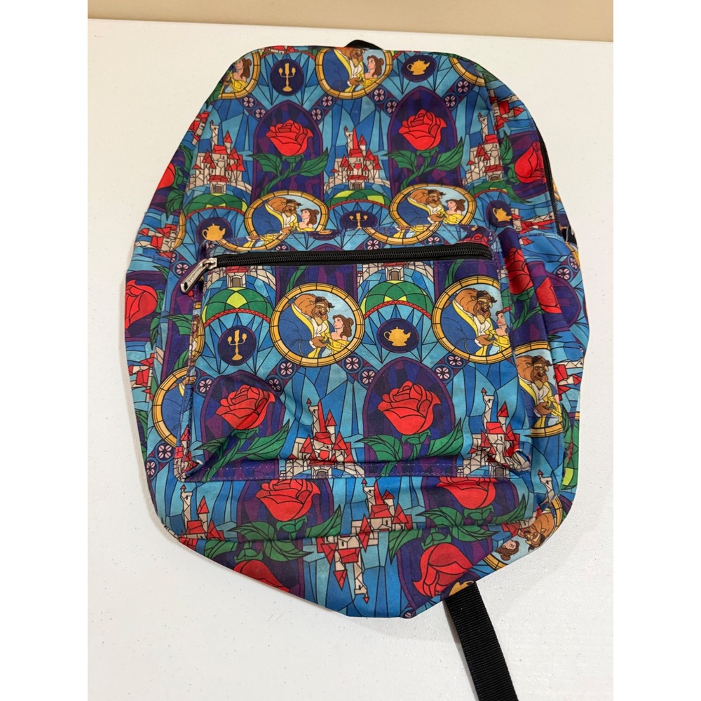 Loungefly Disney Beauty and the Beast Stained Glass Print Backpack Blue Multi